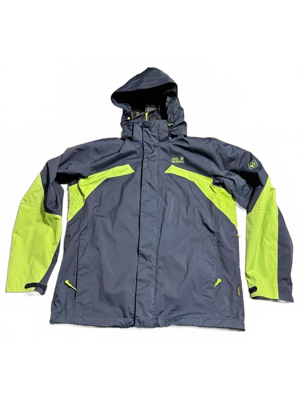 Jack Wolfskin Mens Texapore Hooded Rain Jacket L Blue Green Waterproof Lined